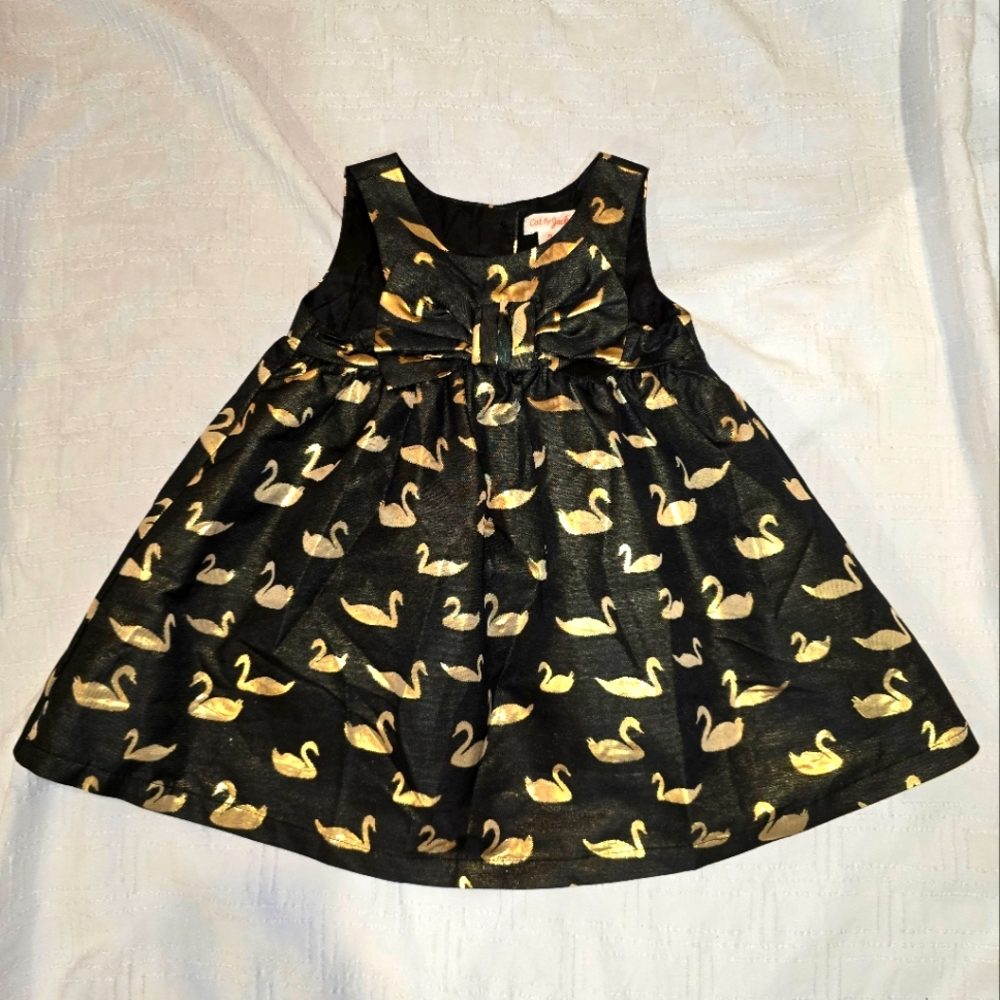 EUC Cat & Jack Swan Party/Formal Dress Black Gold Toddler Girl's Size 2
